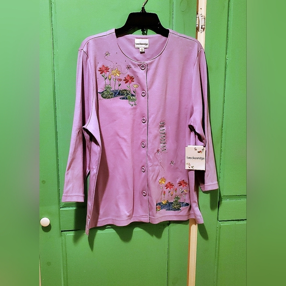 Lavender Embroidered Front Button Knit Blouse - Picture 12 of 12